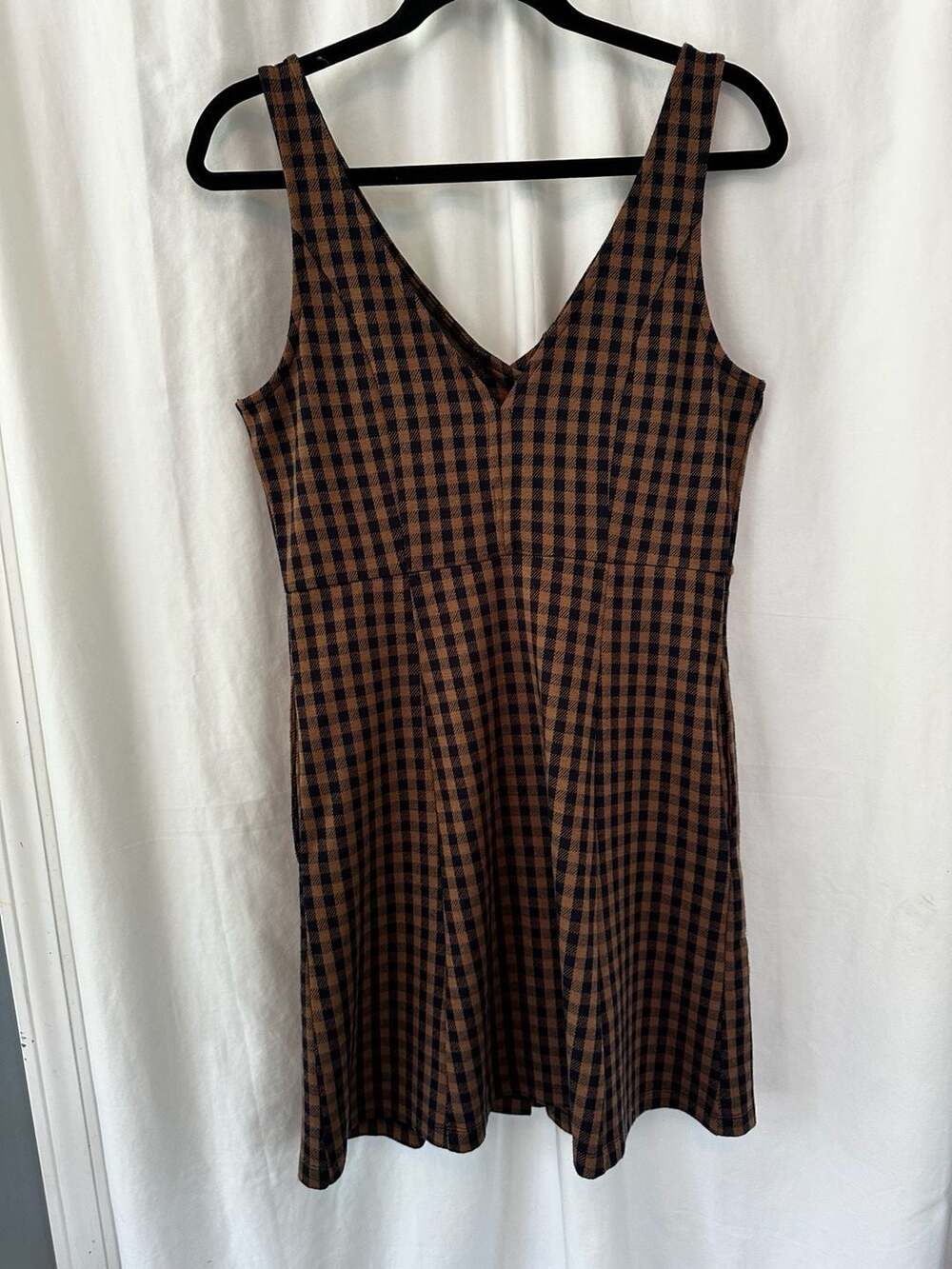American Eagle Outfitters Womens Dress Brown and Navy Gingham Button-Front Mini - Picture 11 of 14